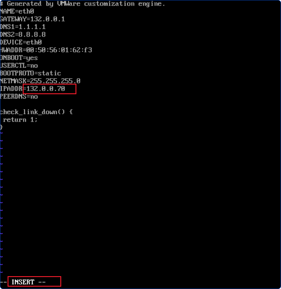 NIC VM CentOS console insert