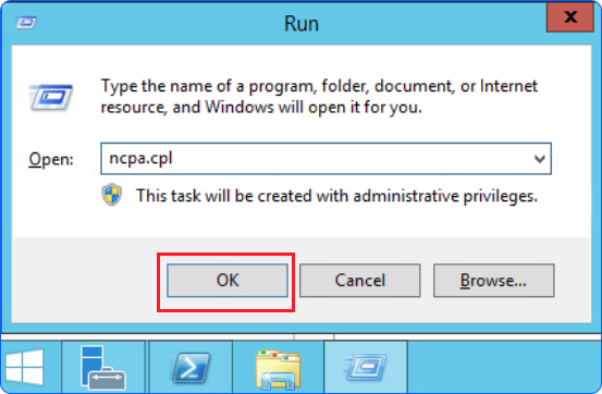 NIC VM window run ncpa.cpl