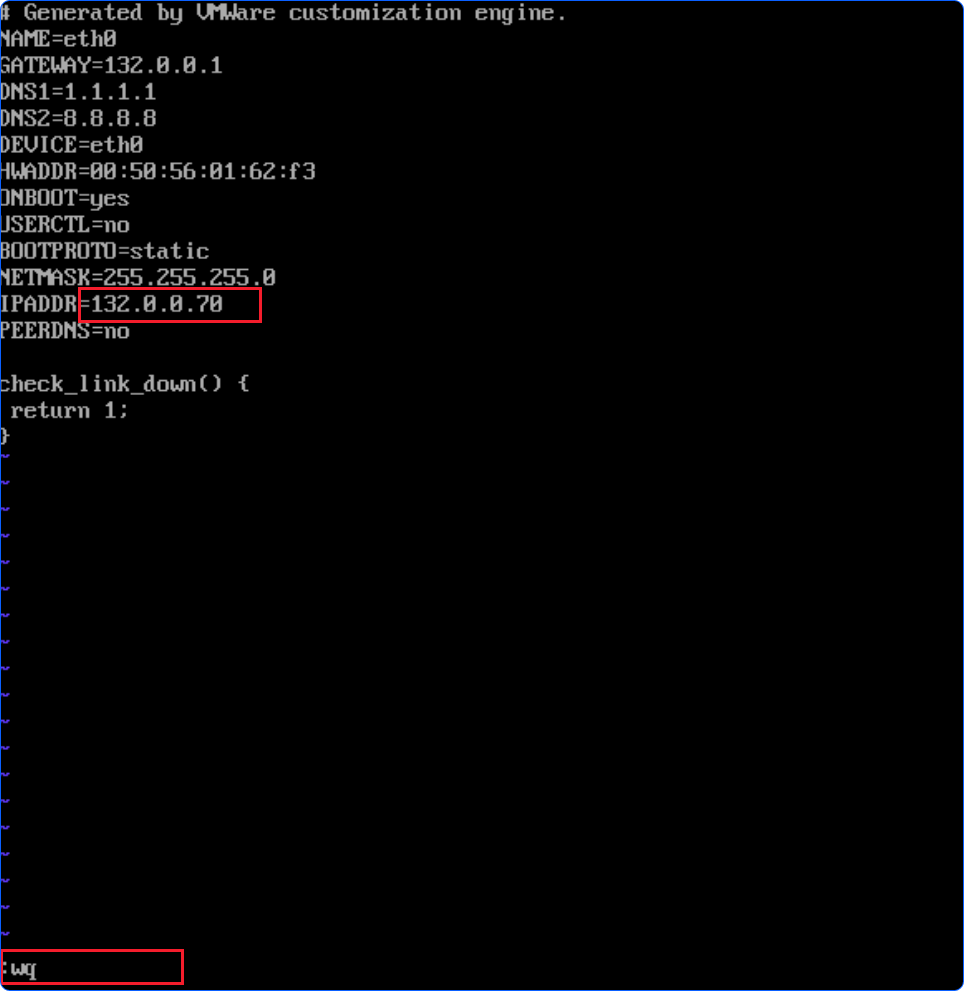 NIC VM CentOS console insert wq